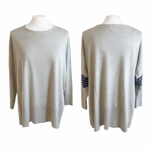 MERSEA Knit Sweater Grey Heart Elbow Patches Button Side Slits One Size